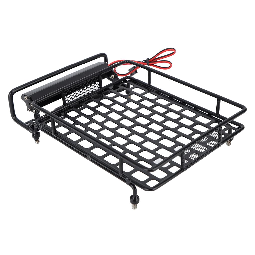 RC Car Roof Rack Black Iron Sturdy RC Roof Luggage Carrier with 8 LEDs White Light