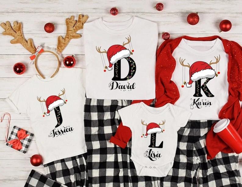 Personalized Family Christmas Name Shirt, Custom Monogrammed Name Christmas Tee S
