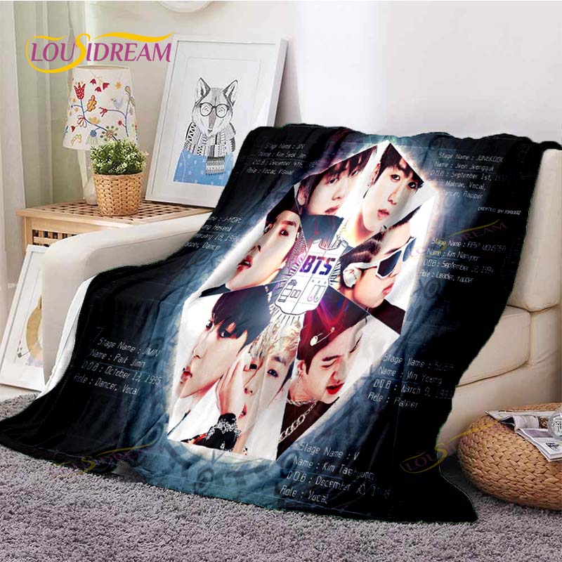 Kpop Bangtan Boys BTS Blanket Couch Quilt Cover Travel Bedding Outlet Throw Blanket Flannel Blanket Bedspread Picnic Blanket