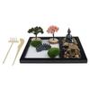 Zenes Garden Set for Desk with Rakes,Sand,Round Base,Miniature Pagoda Figure,Small Bridge Japanese Zenes Sand Garden
