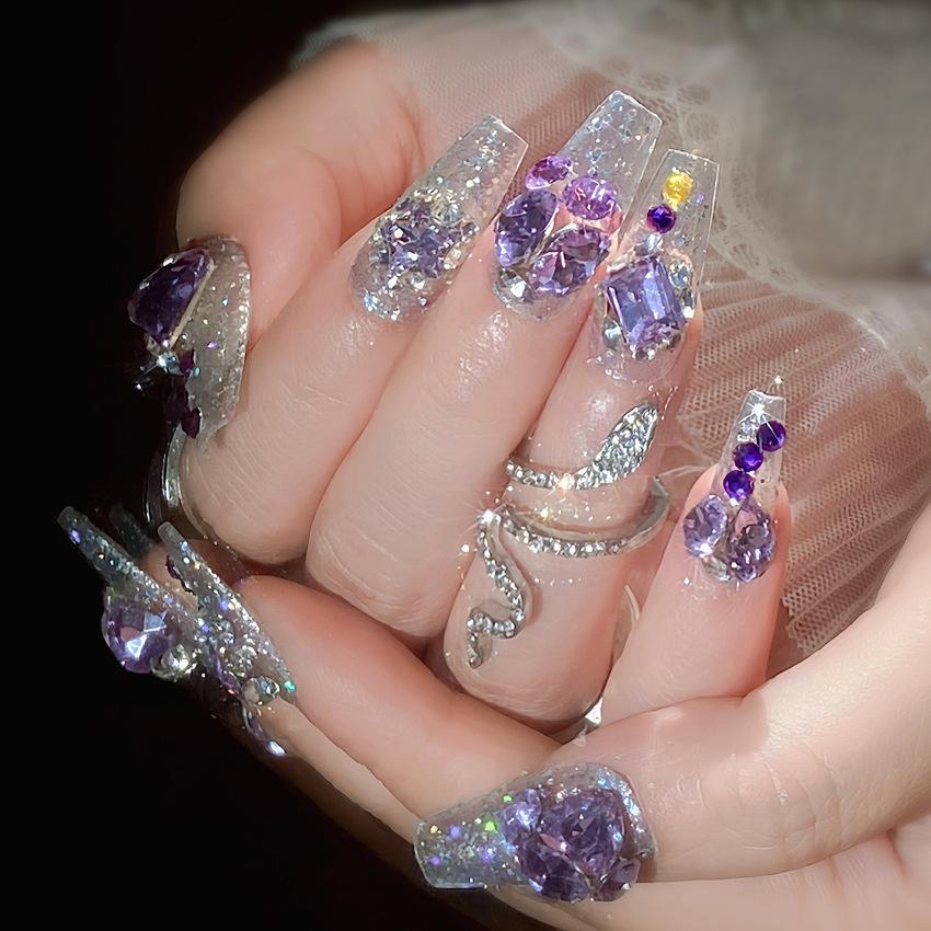 Premium Long Sparkle Handmade Faux Nails - Brightening Nail Art Stickers