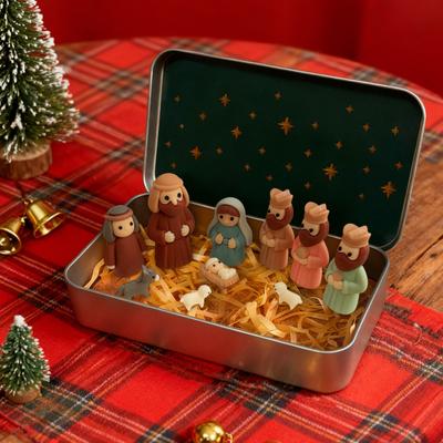 1/2/3Pcs Mini Nativity Scene Set In Tin Box Handcrafted Pocket Size