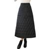 Women Down Skirt Elastic High Waist Large Swing Design Midi Skirt with Pockets Solid Color A-Line Windproof Skirt