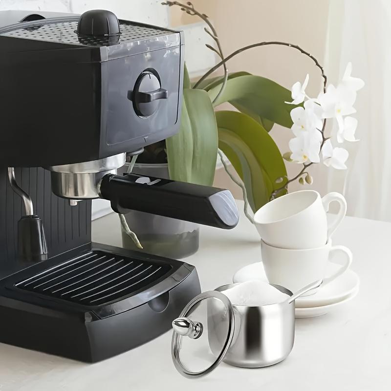 1 peça 330ml (10 onças) Açucareiro de Aço Inoxidável com Tampa de Vidro e Colher - Ideal para Acessórios de Café e Armazenamento na Cozinha
