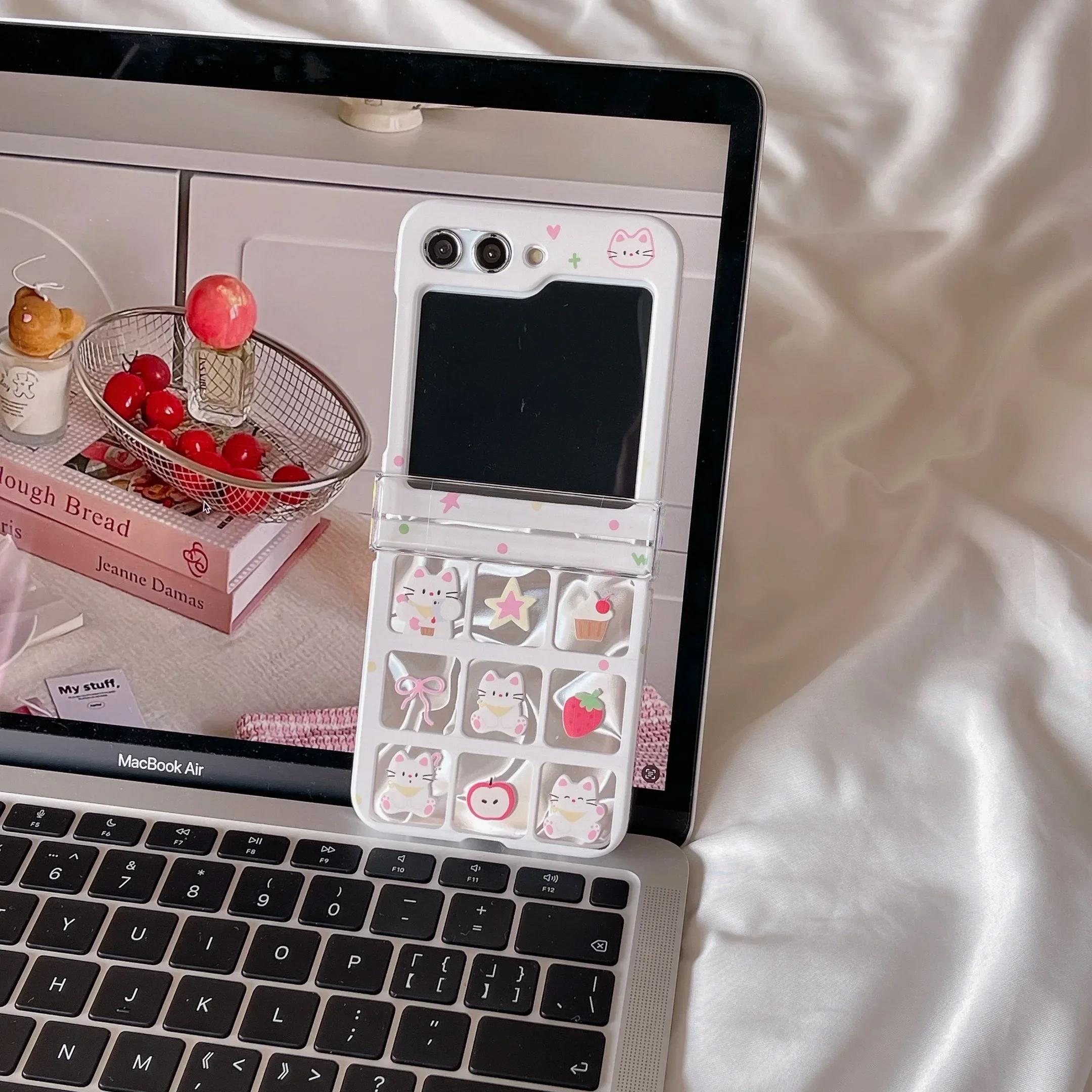 

Милый мультяшный чехол с кошкой для Samsung Galaxy Z Flip 3 4 5 6 5G Flip6 Flip5 Защита Прекрасный набор из 3 частей Flip4 Шарнирная модная крышка For Samsung Z Flip4