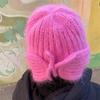 Autumn Winter Ladies Knitted Hat Women Leisure Lei Feng Style Solid Color Flanging Tie Up Ear Protection Windproof Warm Cap Bomber Hats Outdoor