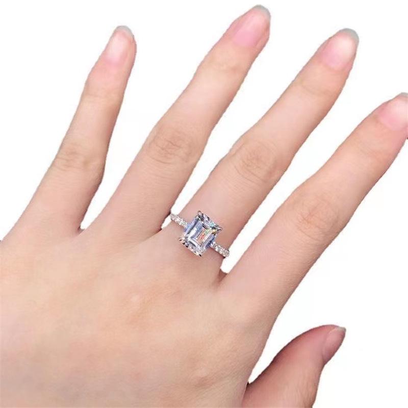 Emerald Cut D Color Moissanite Ring for Women - European American Fancy Design