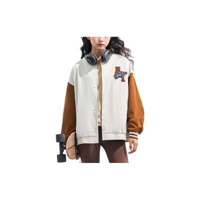 Lifestyle Series Letter Splicing Single-Breasted Long Sleeve Baseball Jacket Women Jackets Stone-White 162338608-1