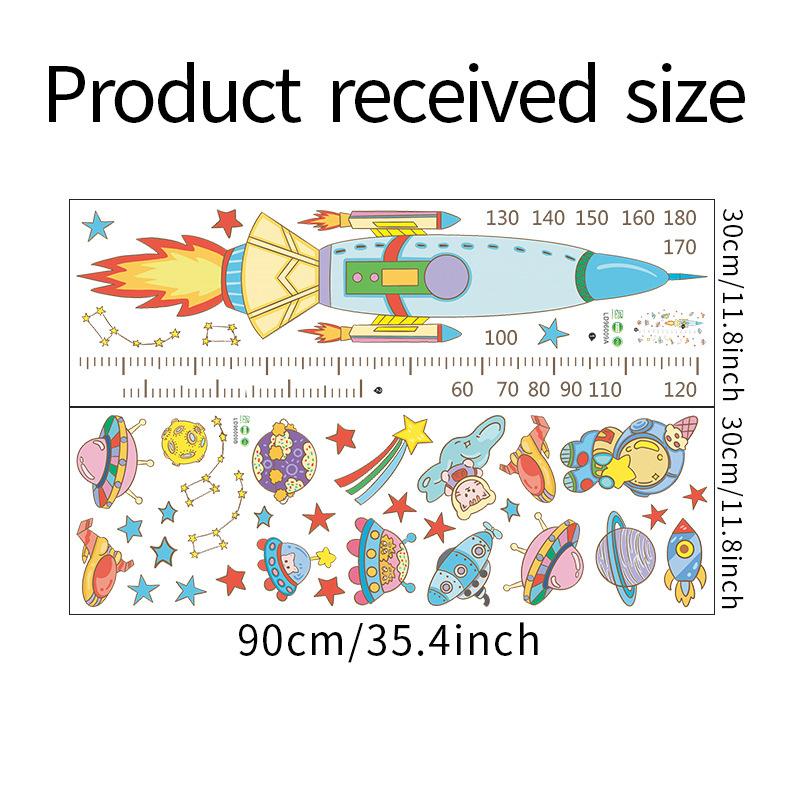 Cartoon Planets Rocket Height Chart Wall Sticker Self-Adhesive Removable for Kids Room Nursery Home Decor
