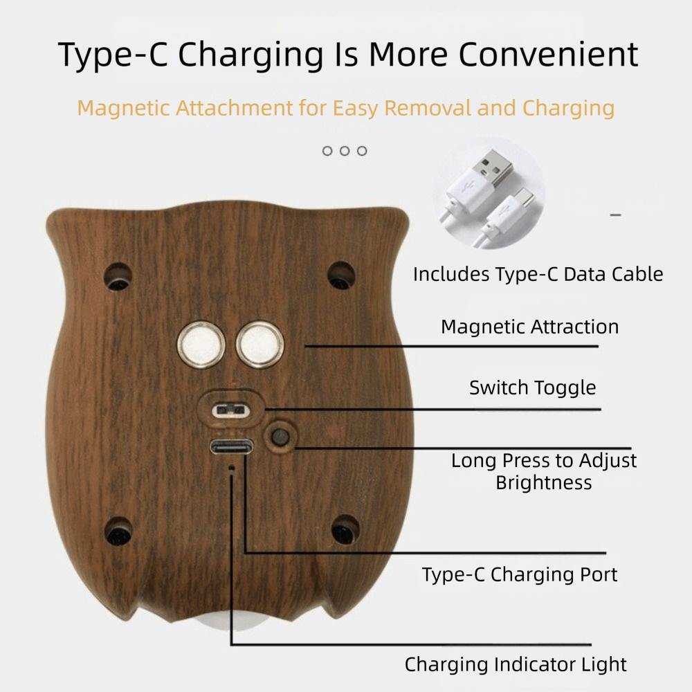 Rechargeable Smart Sensor Night Light Color Wall Lamp Intelligent Charging Owl Table Lamp Magnetic Base Adjustable Brightness