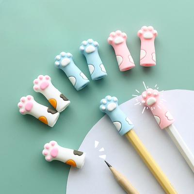 2pcs Cute Cat Paw Pencil Cap Set Silicone Soft Touch Pen Cover for Multiple Shape Stationery School Student Office Supplies Gift