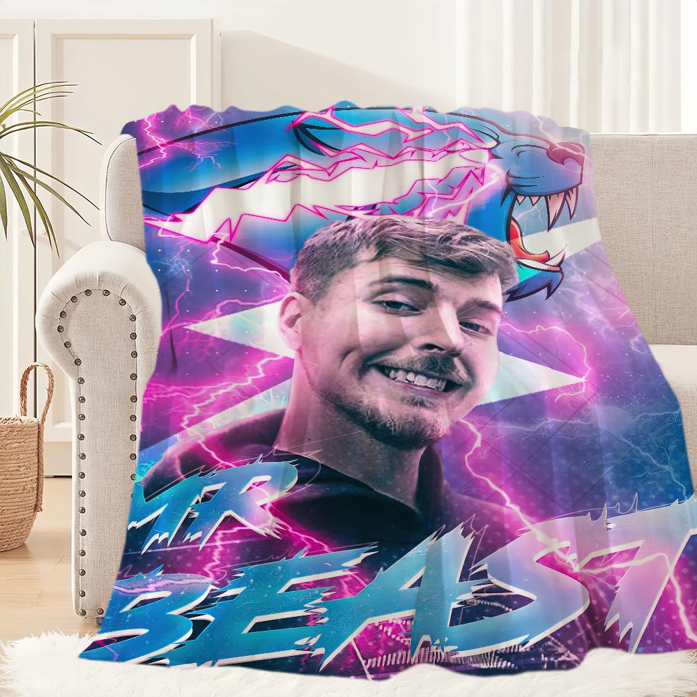 

Video Blogger Logo Blanket Plush Nap Sofa rug for Living M-MrBeast-ES Room Warm Office Bedroom Birthday Home Travel Kid Gifts 30x40in