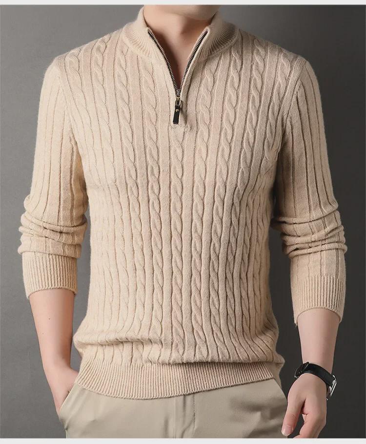 Men's Thick Knit Half-Collar Cardigan Sweater - 2023 Autumn/Winter