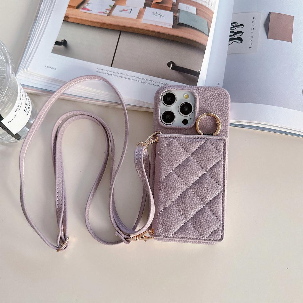 Applicable To Iphone17promax Apple 14 Flip Card Bag, Xiaoxiangfeng Rhombus Messenger Phone Case Ip16E Female