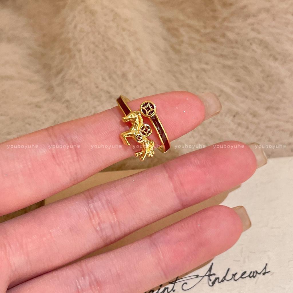 Get Rich Now! Birthday Gold Pony Ring Stacked Index Finger Ring Open Ring