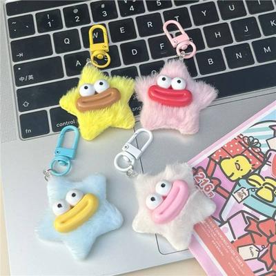 Mini Funny Star Keychain Cartoon Star Plush Pendant Fashion Sausage Mouth Keyring  Bag Hanging