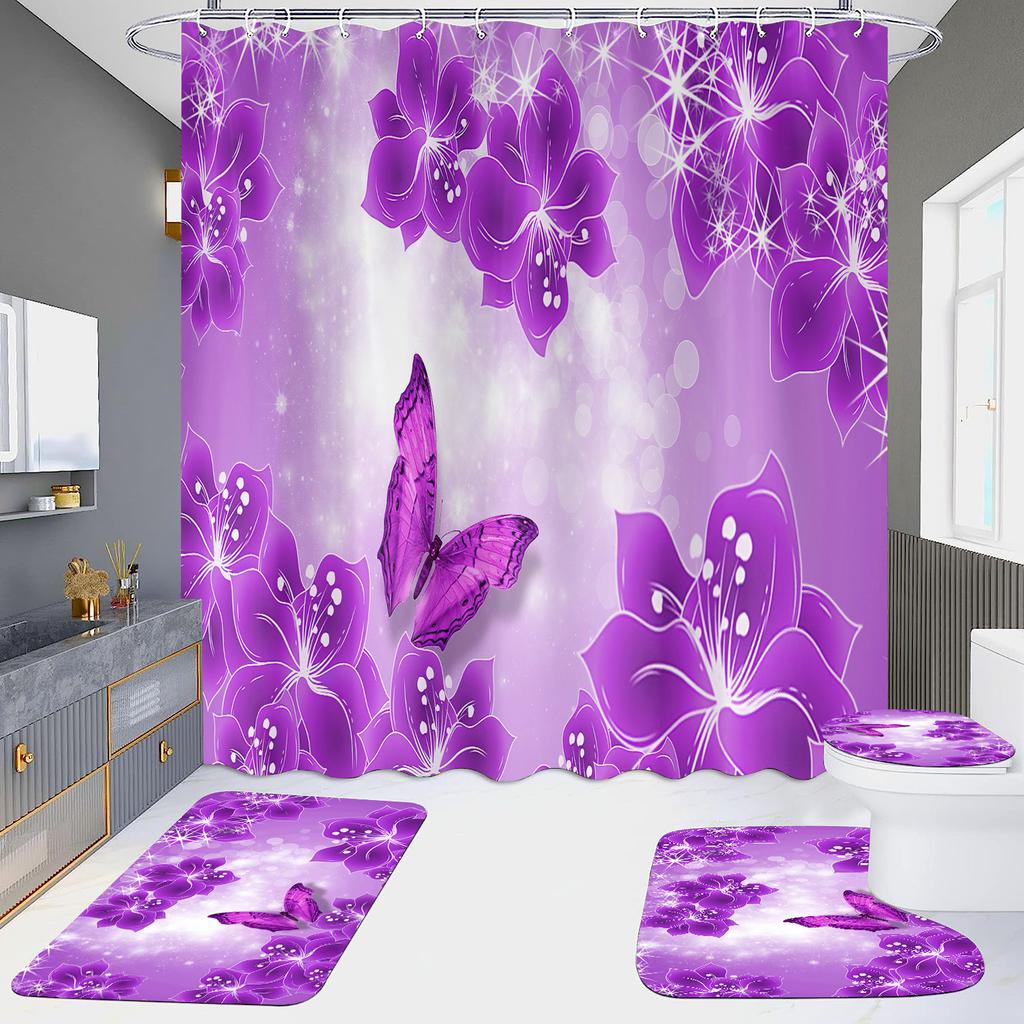4-Piece Shower Curtain Set with HD Digital Printing | Waterproof, Drill-Free, Ideal for Home/Hotel Bathroom Partition