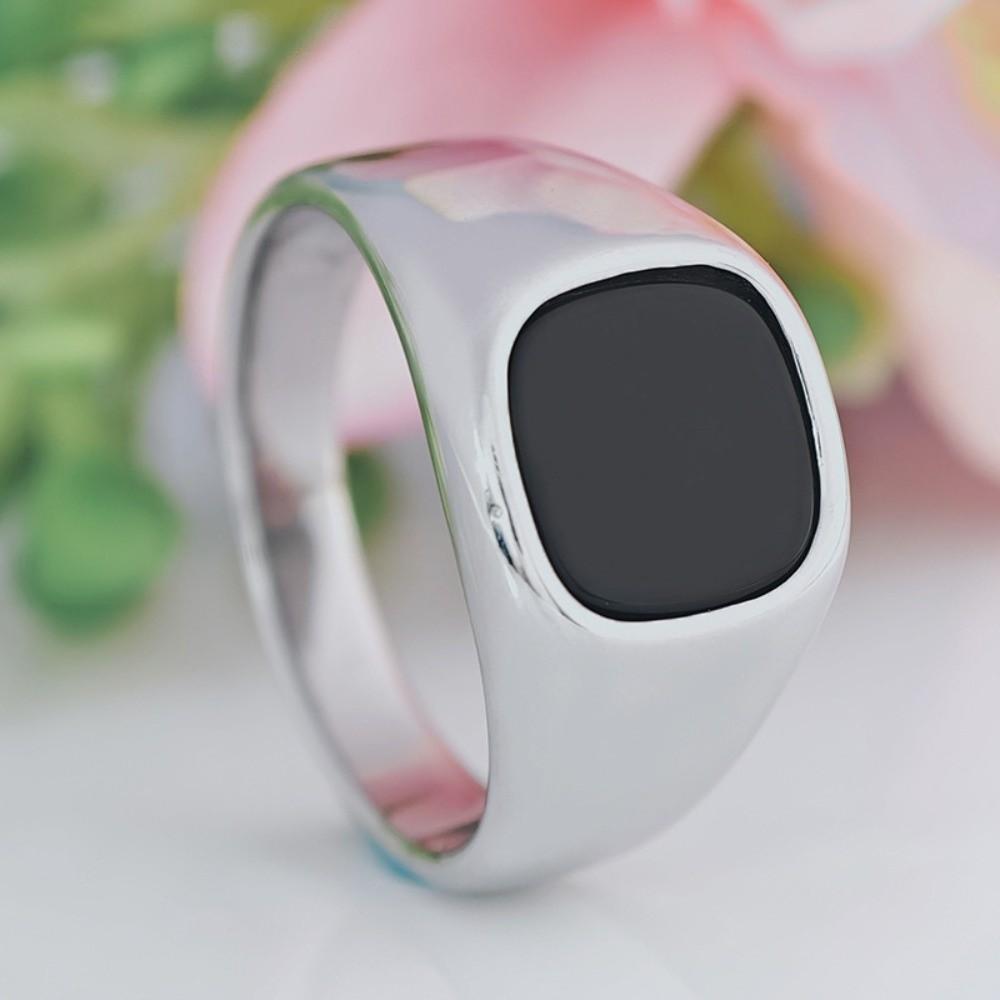 Square Retro Black Rings Silver Black Glass Stone Rings Black Stone Square Ring Funerals
