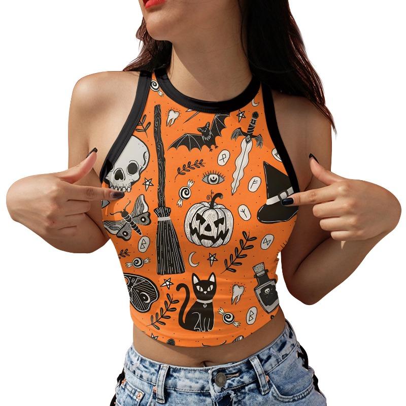 Halloween costume new summer skeleton skull digital printing fashion short vest top