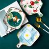1pc Japanese Style Creative Cute Cartoon Girl Heart Baking Tray Handle Plate Ceramic Tableware for Household Ovens