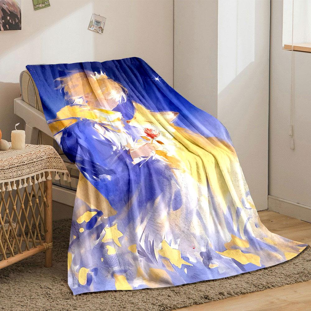 A boy with a crown and scarf holds a rose, interacting with a fox. for all seasons blanket lunch break throw gift
