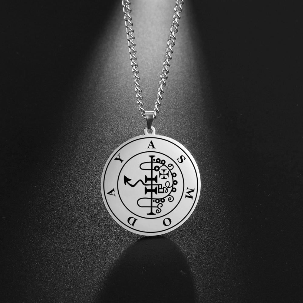 LIKGREAT Edelstahl Kleiner Schlüssel Salomons Okkultes Siegel 72 Dämonen Medaillon Halskette für Männer Frauen Pagan Kabbala Amulett