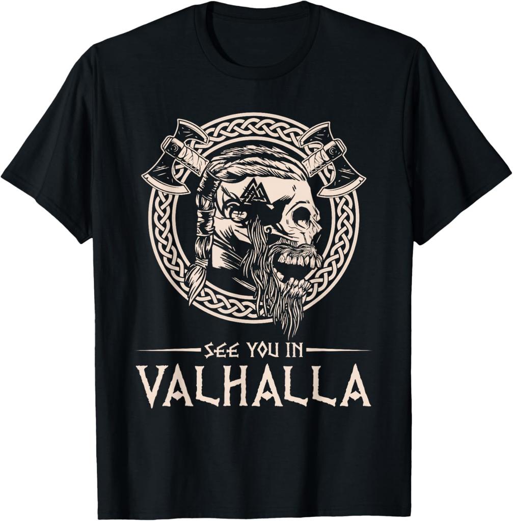 See You in Valhalla Nordic Warrior Skull T-Shirt 100% Cotton O-Neck Short Sleeve Summer Casual