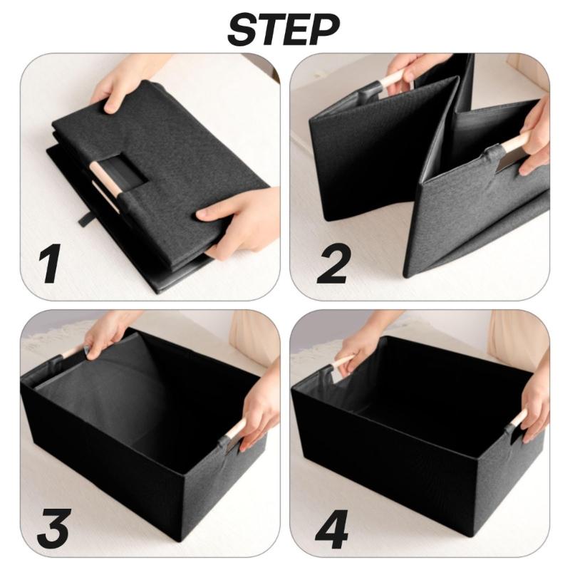 Sturdy Fabric Storage Bin With Reinforced Bottom Wooden Handles for Bedroom Office