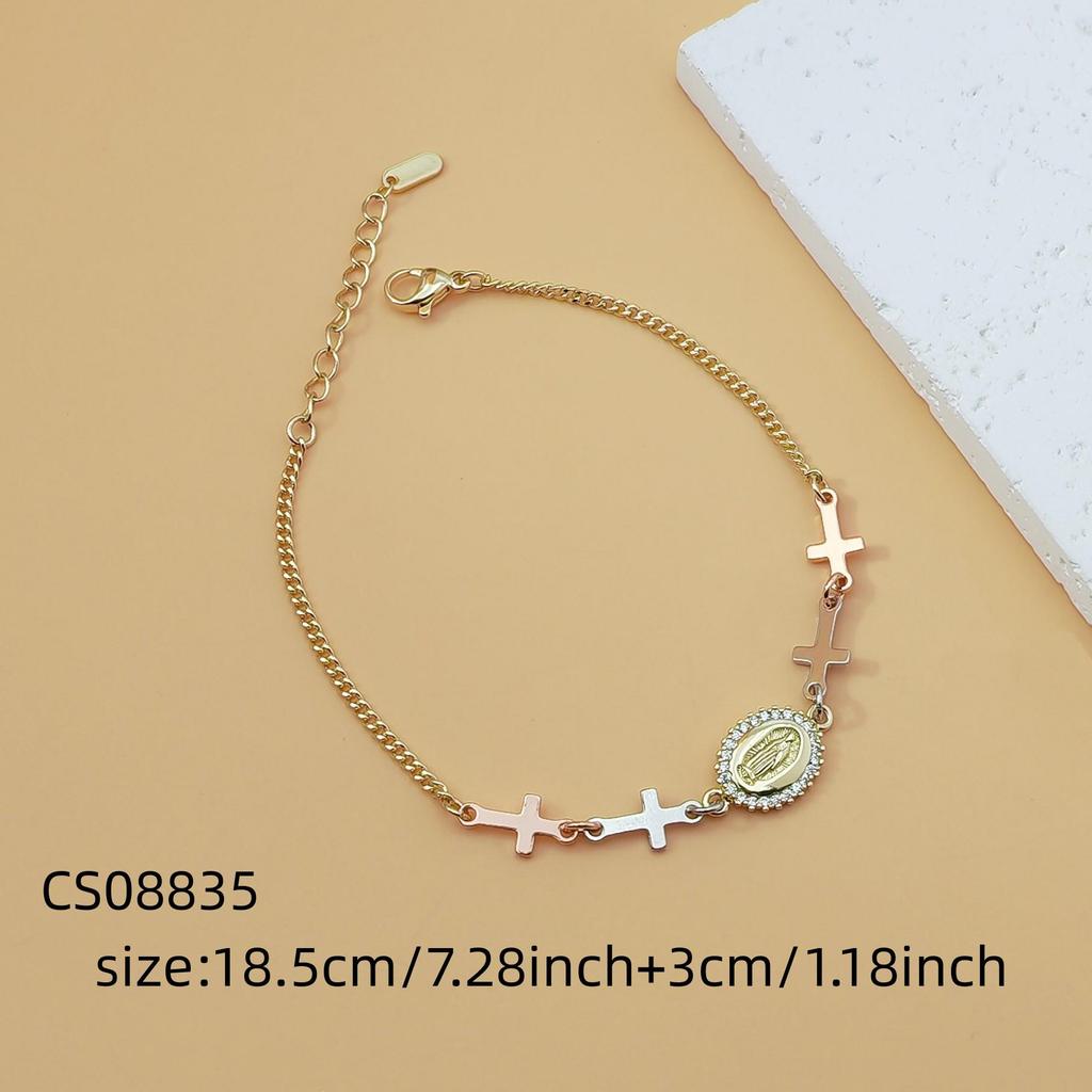 Popular Round Bead Virgin Mary Unisex Pendant Bracelet with Cross Charm - Light Luxury Jewelry