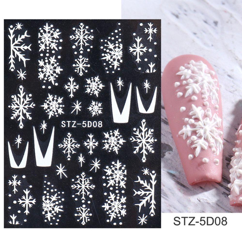 Slider Decals New Year Design Winter Charms Flower Snowflakes Nail Sticker 5D Embossed Christmas