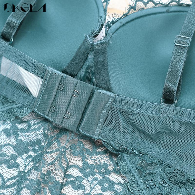 DKGEA Svart Sexy Jumpsuit Broderi Kvinner Body Push Up BH Blondeundertøy