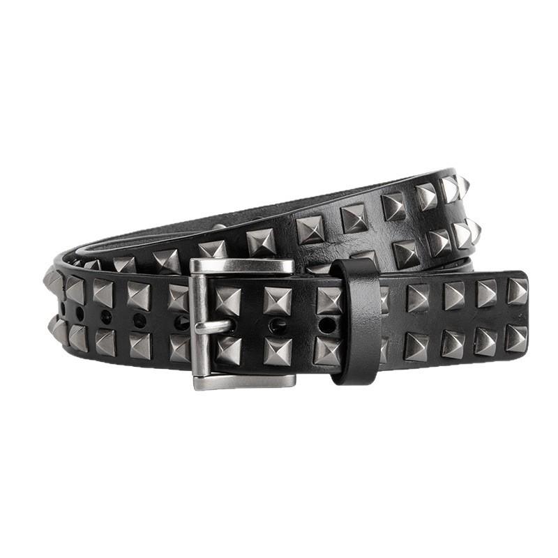 Punk Alloy Rivet Leather Belt Women's Square Bead Pyramid Decorative Women's Belt Hip Hop Jeans Belt