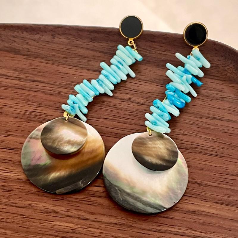 Vintage Blue Glass Bow Earrings - Retro Design Ornament