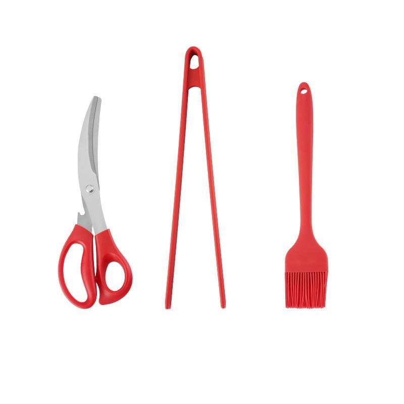 Koreanische Grillschere, Clip, Grillzange und Ölpinsel-Set zum Kochen, multifunktionales Silikon-Camping-BBQ-Werkzeug, Küchenzubehör