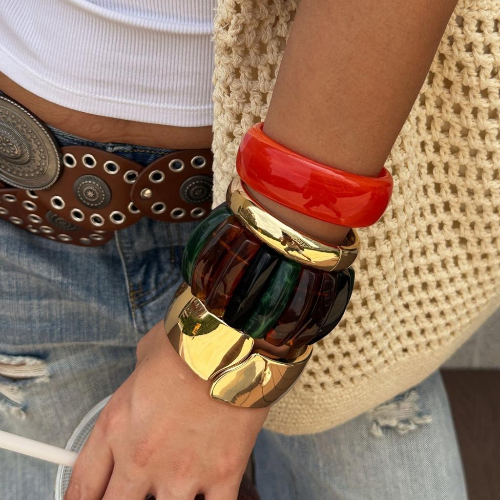 2026 Irregular Mixed Color Resin Bangles Bracelets for Women Punk Geometric Metal Bracelet Fashion Accessories Jewelry
