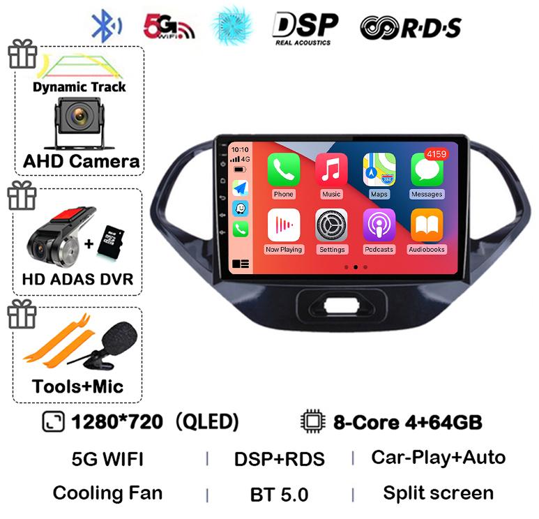 Android 14 Carplay Auto WIFI+4G Car Radio For Ford Figo 2015 2016 2017 2018 Multimedia Stereo Video Player GPS 360 Camera Audio