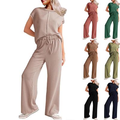 Women's Summer Two-piece Casual Short-sleeved Tops Wide-leg Pants Home Clothes Sportswear