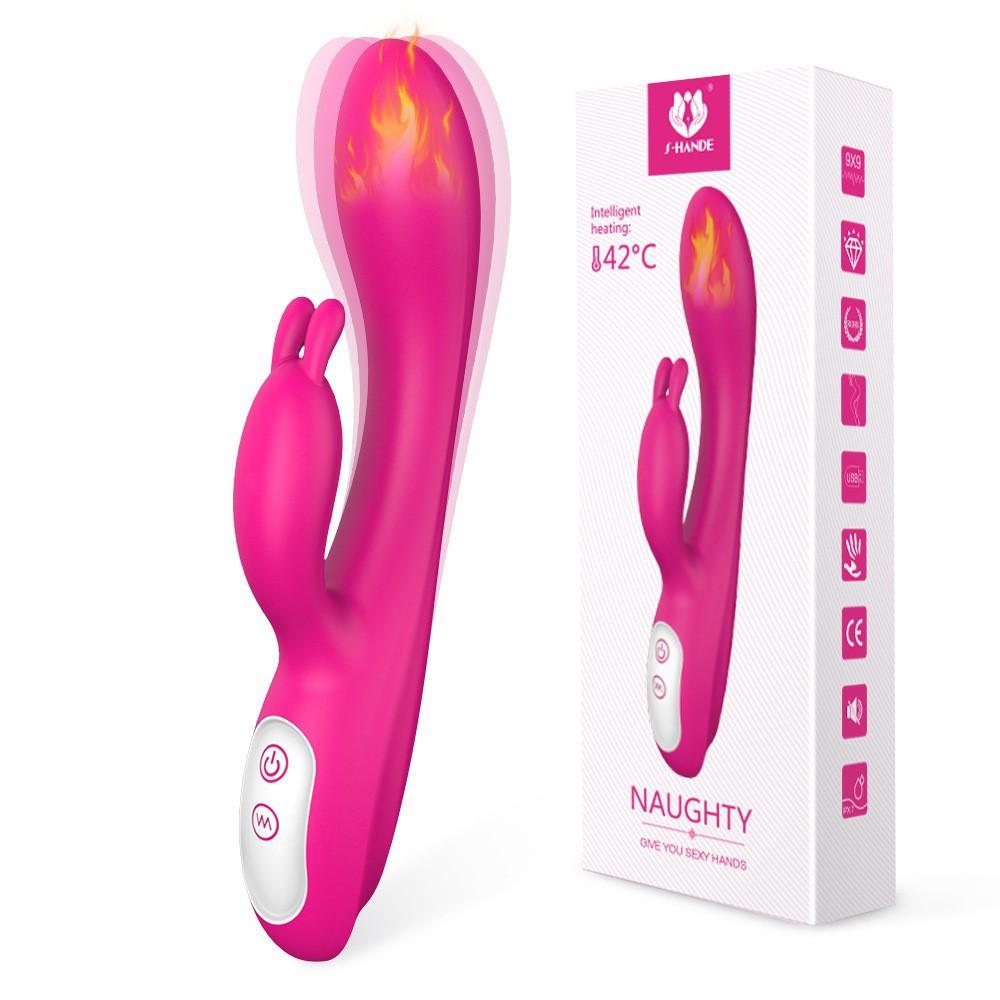 G Spot Rabbit Vibrator with Heating Function and Bunny Ears for Clitoris G-spot Stimulation Waterproof Dildo Women or Couple Fun