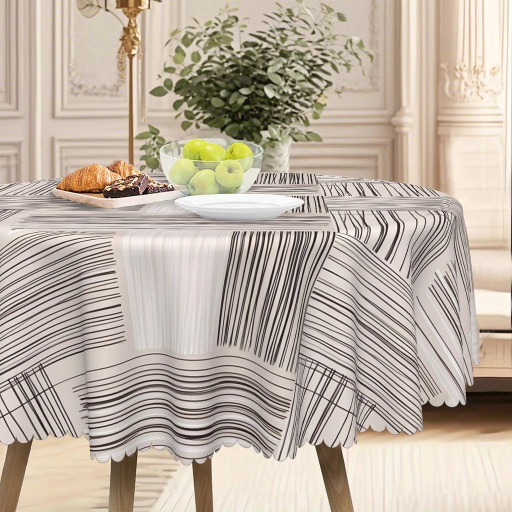 Minimalist Square Tablecloth, Geometric Striped Waterproof Tablecloth, Round Tablecloth, Black And White Striped Geometric Pattern