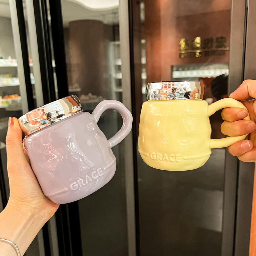 Ins Windspiegel-Becher mit Deckel Haushalts-Trinkbecher Leichter Luxus Keramikbecher Hochwertiges Design Kaffeetasse