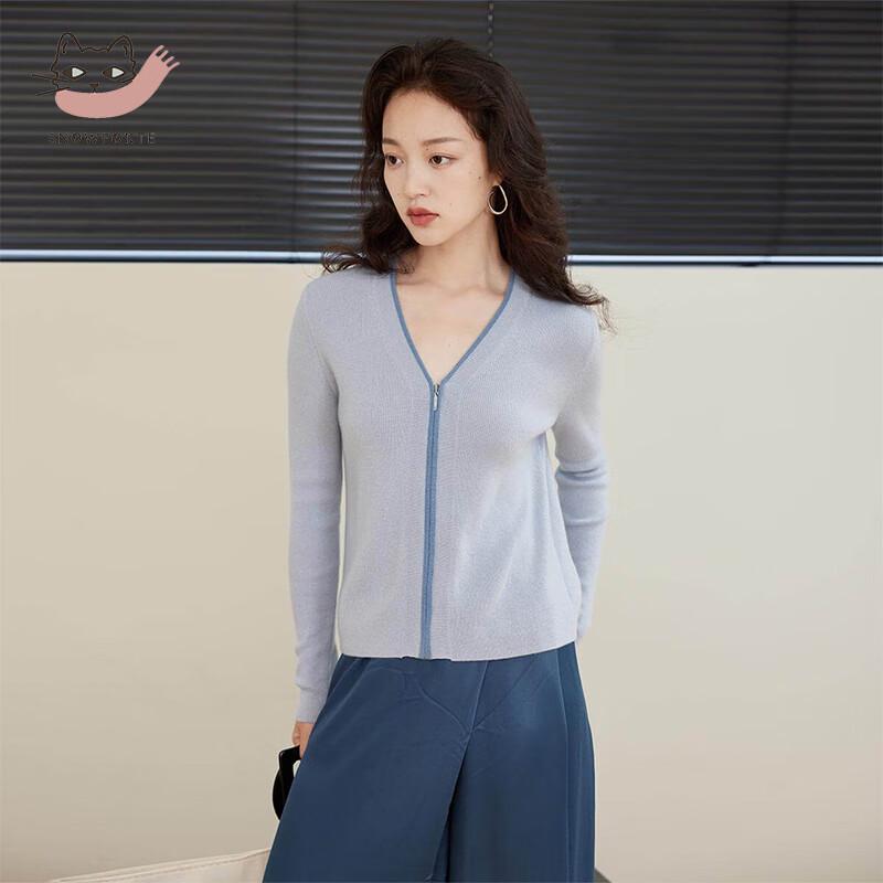 Sinuofude Women's 100% Cashmere V-Neck Zip Cardigan