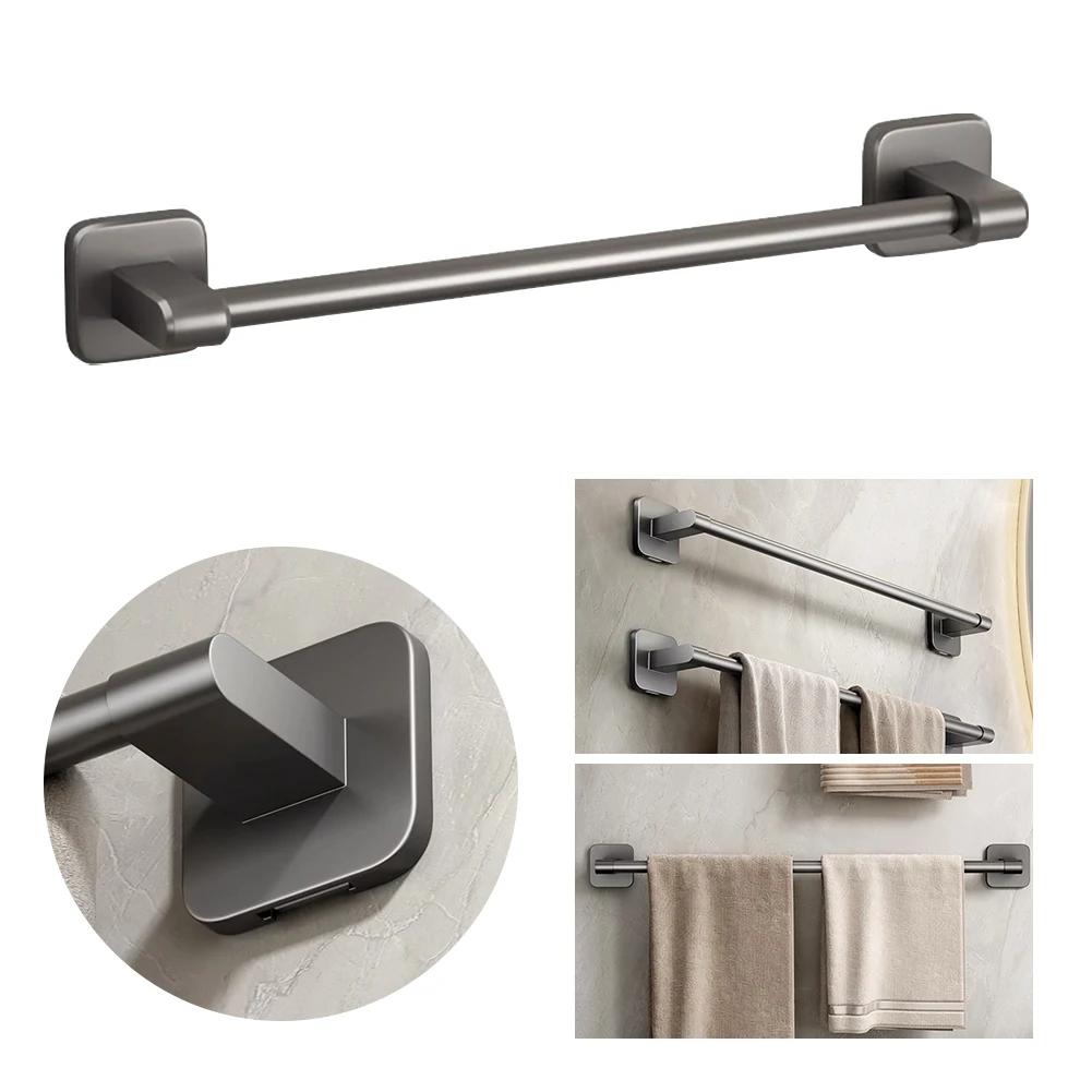 Towel Bar Rack Self-Adhesive Wall Mounted Towel Shelf Metal Bathroom Towel Organizer No Drilling Bathroom Accessories