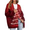 Women's Fashion Long Sleeve Christmas Print V-Neck Button Loose Cardigan Top