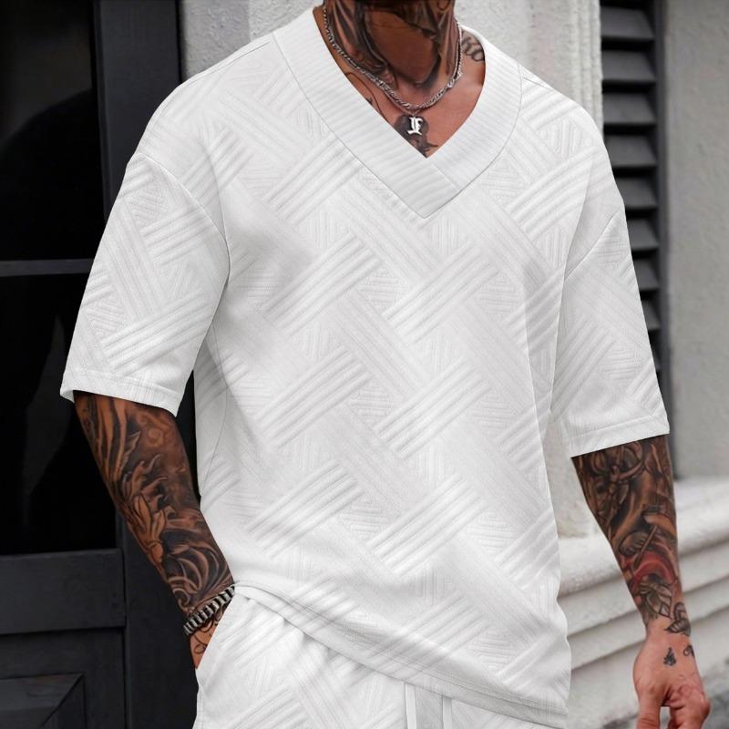 New Spring Summer Men's V-Neck Jacquard Sweater All-Match Breathable Soft Casual Comfort Knit Top