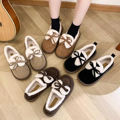 Women's Autumn and Winter Plus Velvet Bean Shoes Warm Plus Cotton Mother Shoes Pregnant Women Flat Shoes