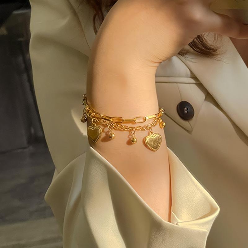 1 Stück Trend Kette Mehrlagiges Herz Armband, Geeignet für Damen Personalisierter Feiertagsparty Schmuck Geschenke