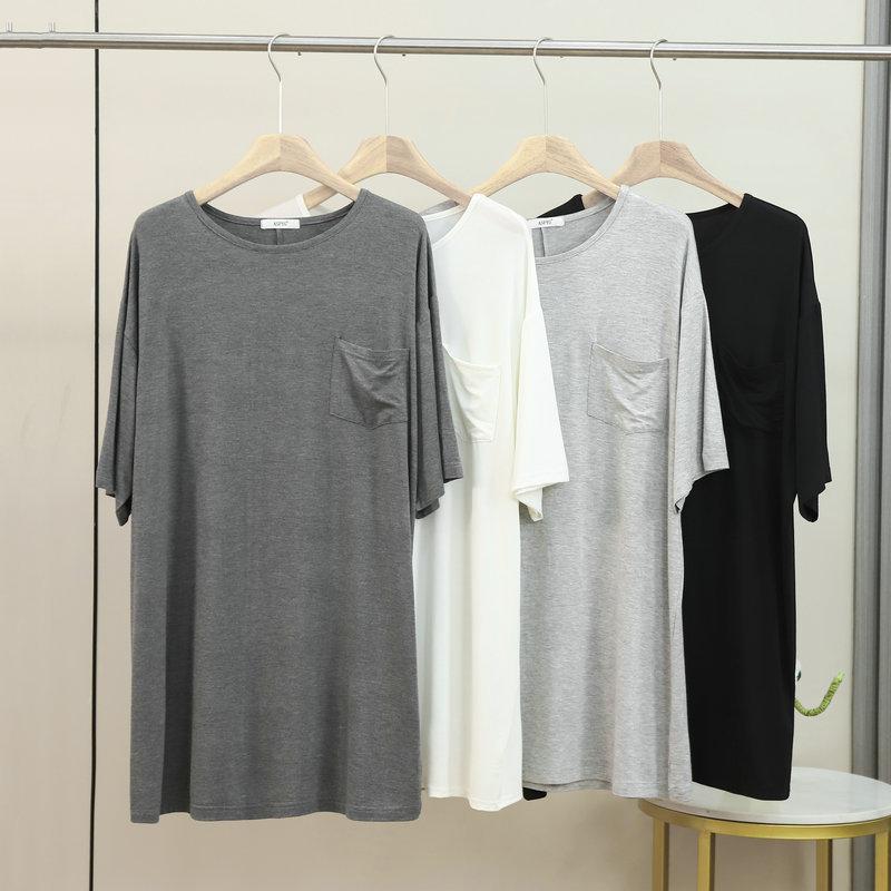 Women's Summer Modal T-Shirt Dress Half Sleeve Tee sleepdress With Pocket Loose Fit Plus Size Lightweight Loungewear Sleep Dress