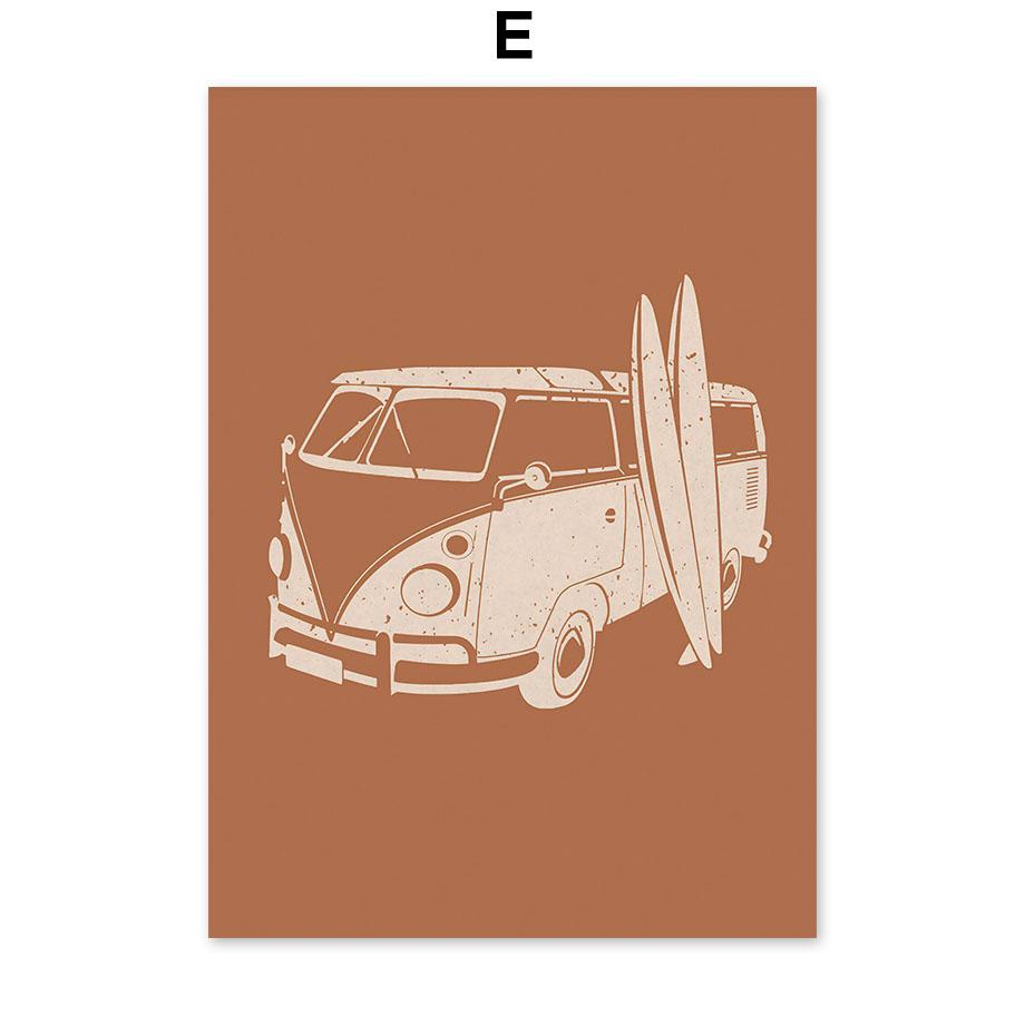 Linie Val Plajă Palmier Surf Pasăre Boho Postere Și Imprimeuri Pictură pe Pânză Artă Nordică de Perete Imagini Pentru Living Decor Acasă