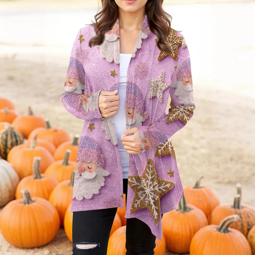 Women's Fashion Casual Halloween Printed Mid-Length Irregular Hem Cardigan Jacket
