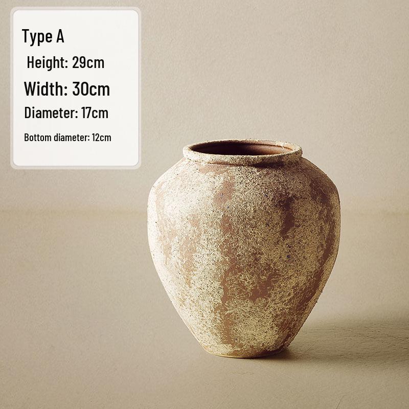 Unglazed Wabi-Sabi Terracotta Vase with Floral Design for Retro Decor
